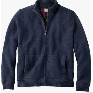 LL BEAN MENS NAUTICAL NAVY CLASSIC RAGG FLANNEL LINED FULL ZIP SWEATER CARDIGAN